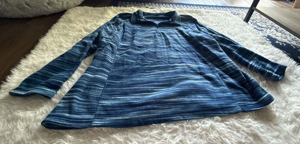 Lands' End Women's Blue Space Dye Fleece Quarter Zip Pullover